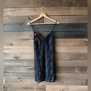 Vintage Black Lace Slip Dress 90s Sheer Lace Mini Goth